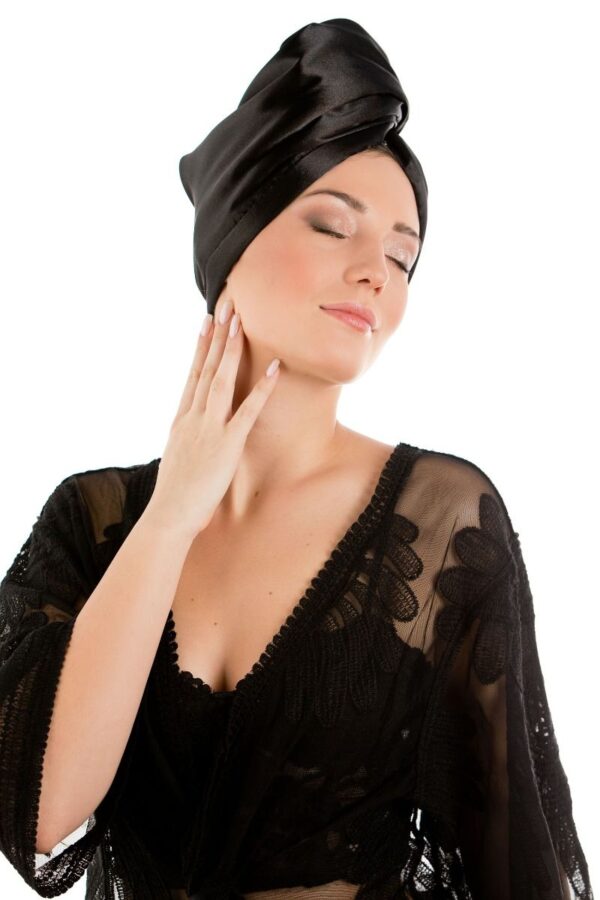 La Cocona Luxury Satin Hair Towel Wrap - Black Satin