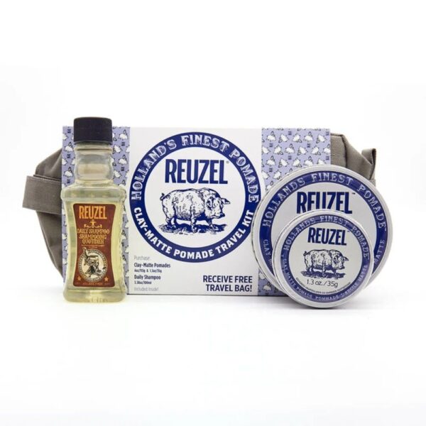 Reuzel Clay-Matte Pomade Travel Kit (Clay Matte Pomade 113gr & 35gr, Daily Shampoo 100ml, Travel Bag)